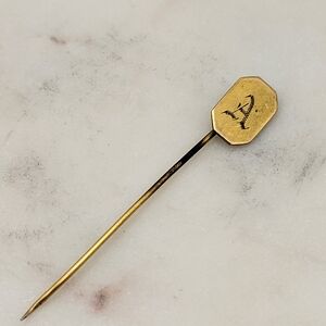 Vintage Gold Filled Octagon Top Stick Pin with Engraved Letter "A" Unmarked